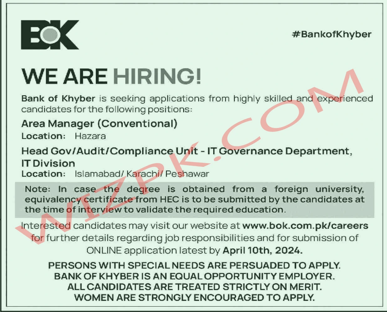 Bank of Khyber BOK Jobs March 2024