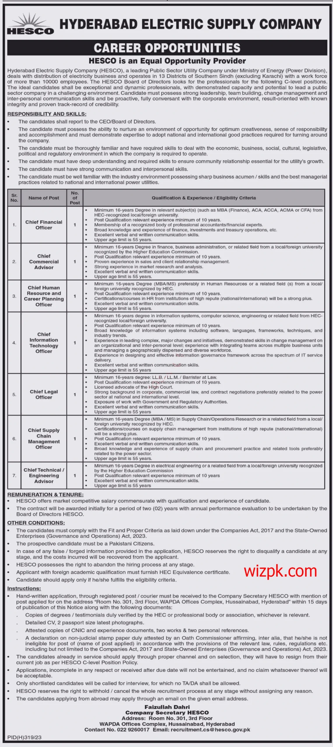 Hyderabad Electric Supply Company HESCO Jobs March 2024