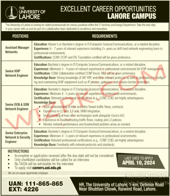 University of Lahore UOL Jobs March 2024