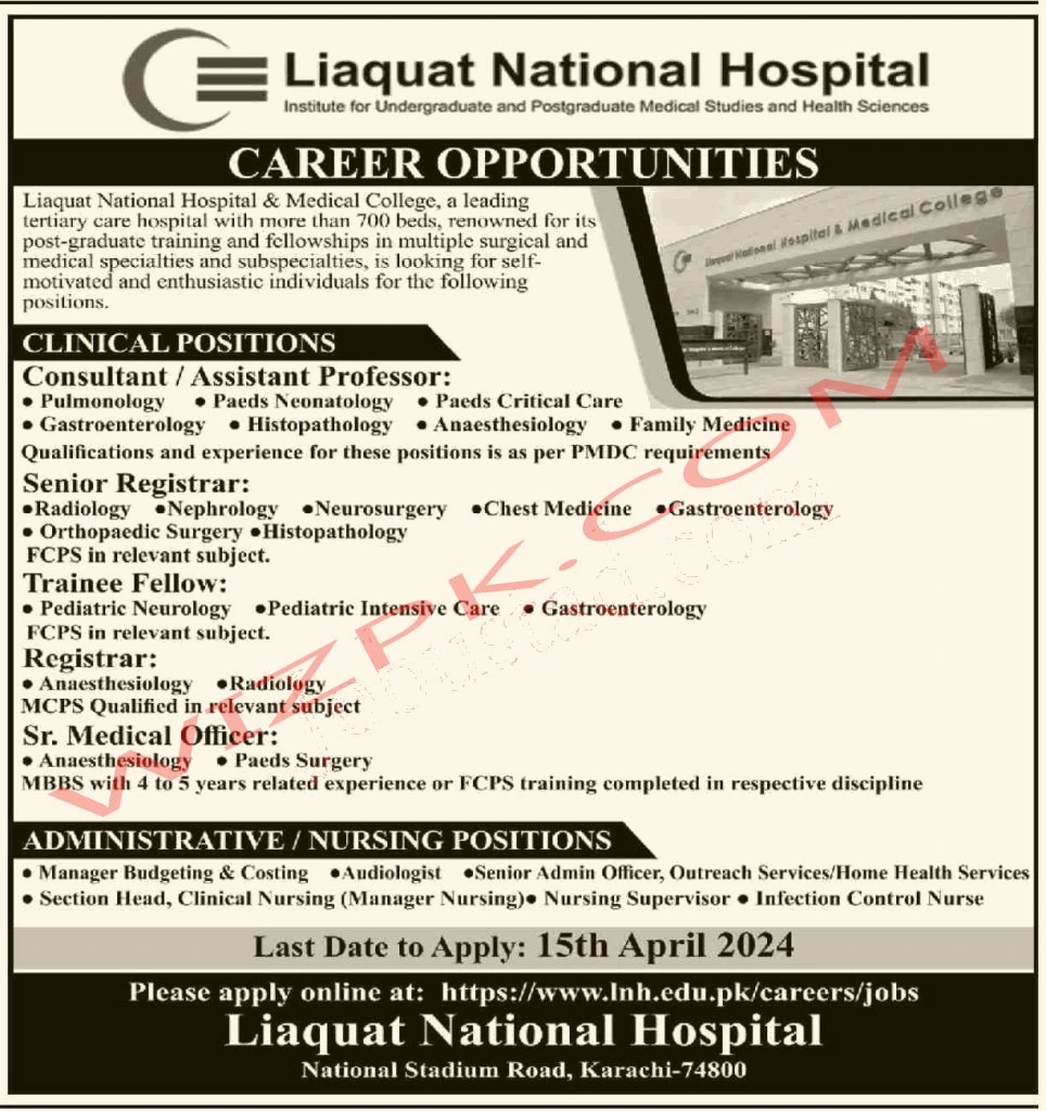 Liaquat National Hospital Jobs April 2024